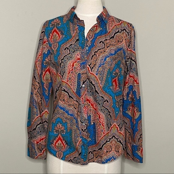J. Crew Perfect Buttondown Shirt in Ratti Mediterranean Paisley, size 6 - Picture 2 of 12
